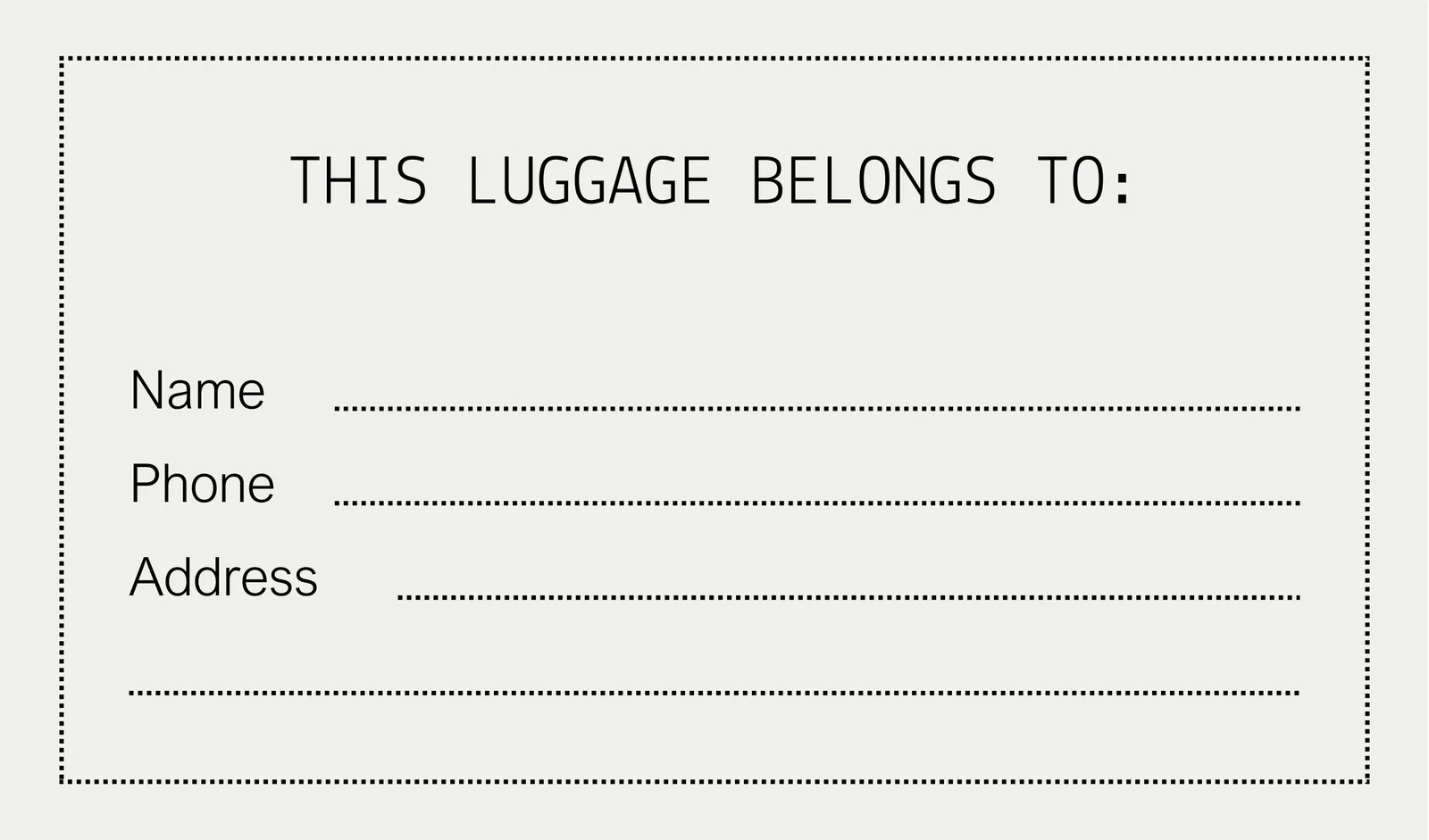 Printable Downloadable Luggage Tag Template