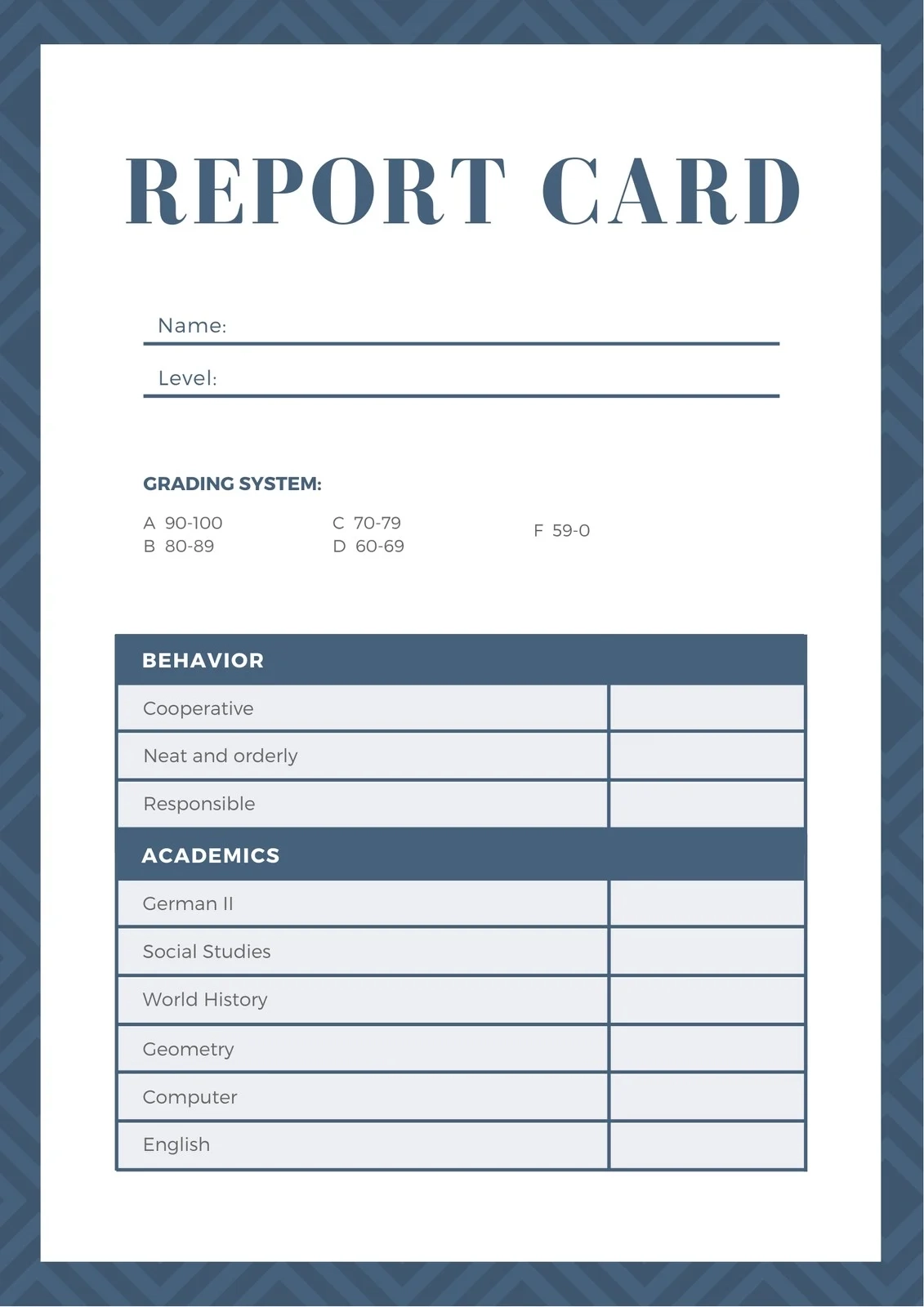 Report Card Template Printable