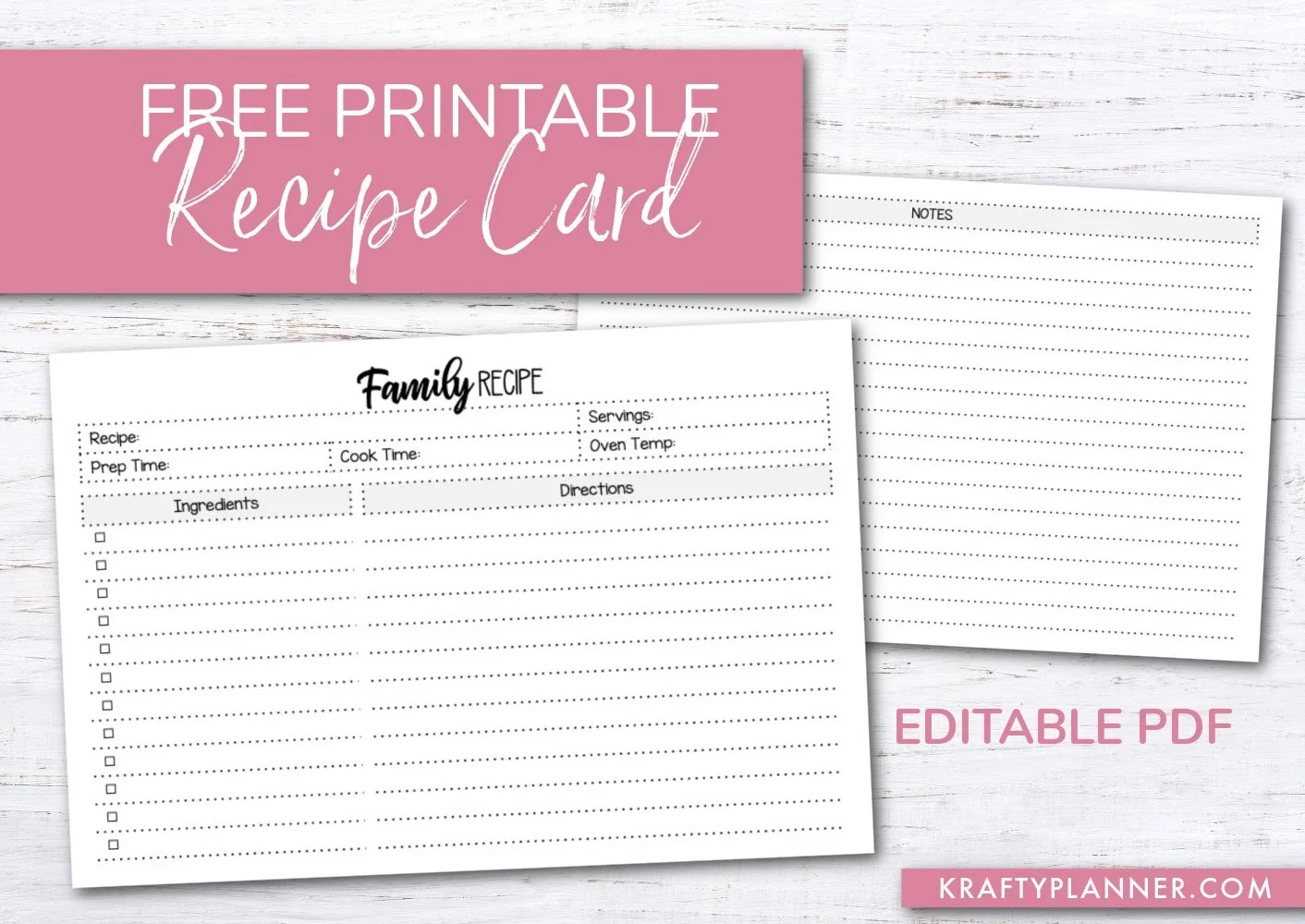 Printable Recipe Cards Free Template