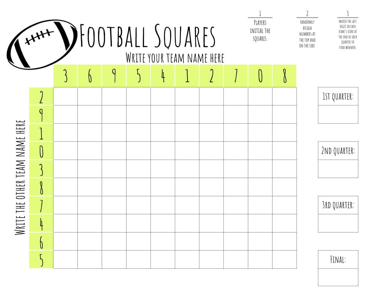 Printable Nfl Squares Template