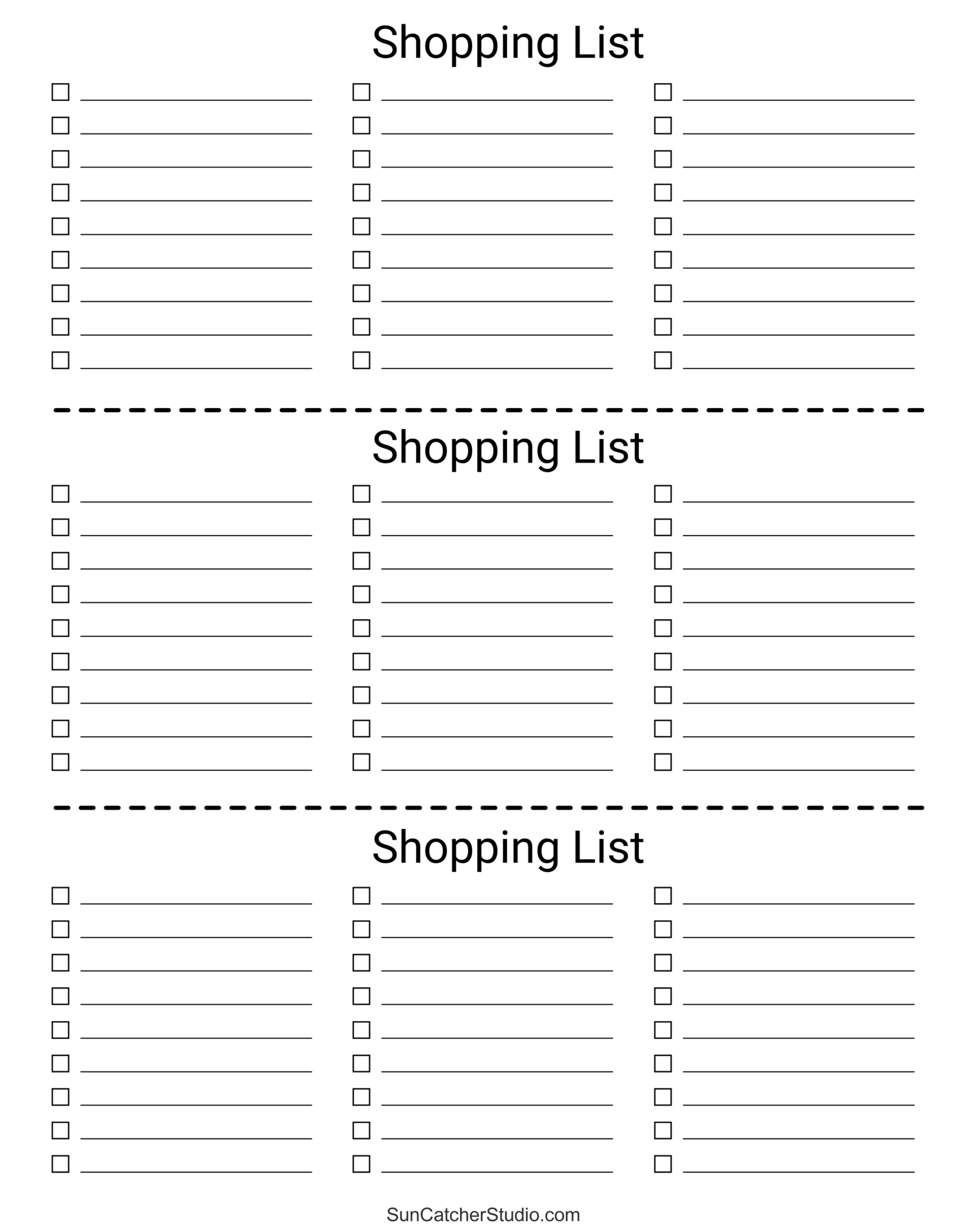 Shopping List Template Free Printable