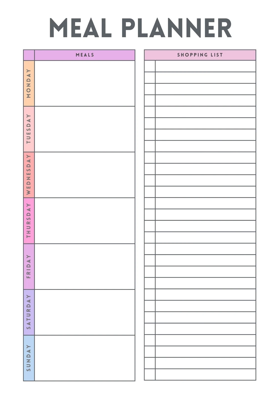 Printable Weekly Menu Template