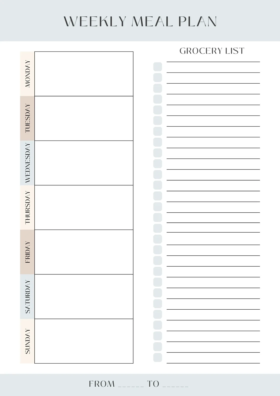 Weekly Menu Printable Template