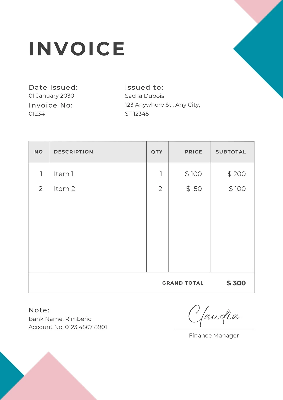 Printable Business Invoices