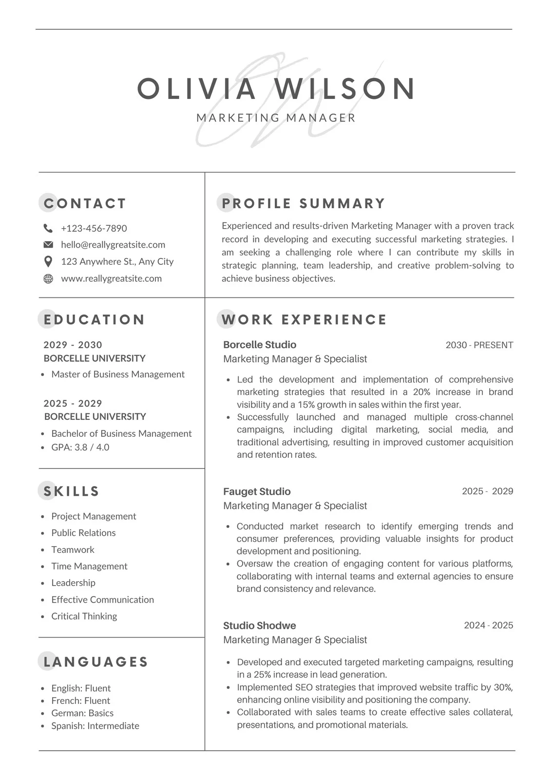 Printable Resume Templates For Students