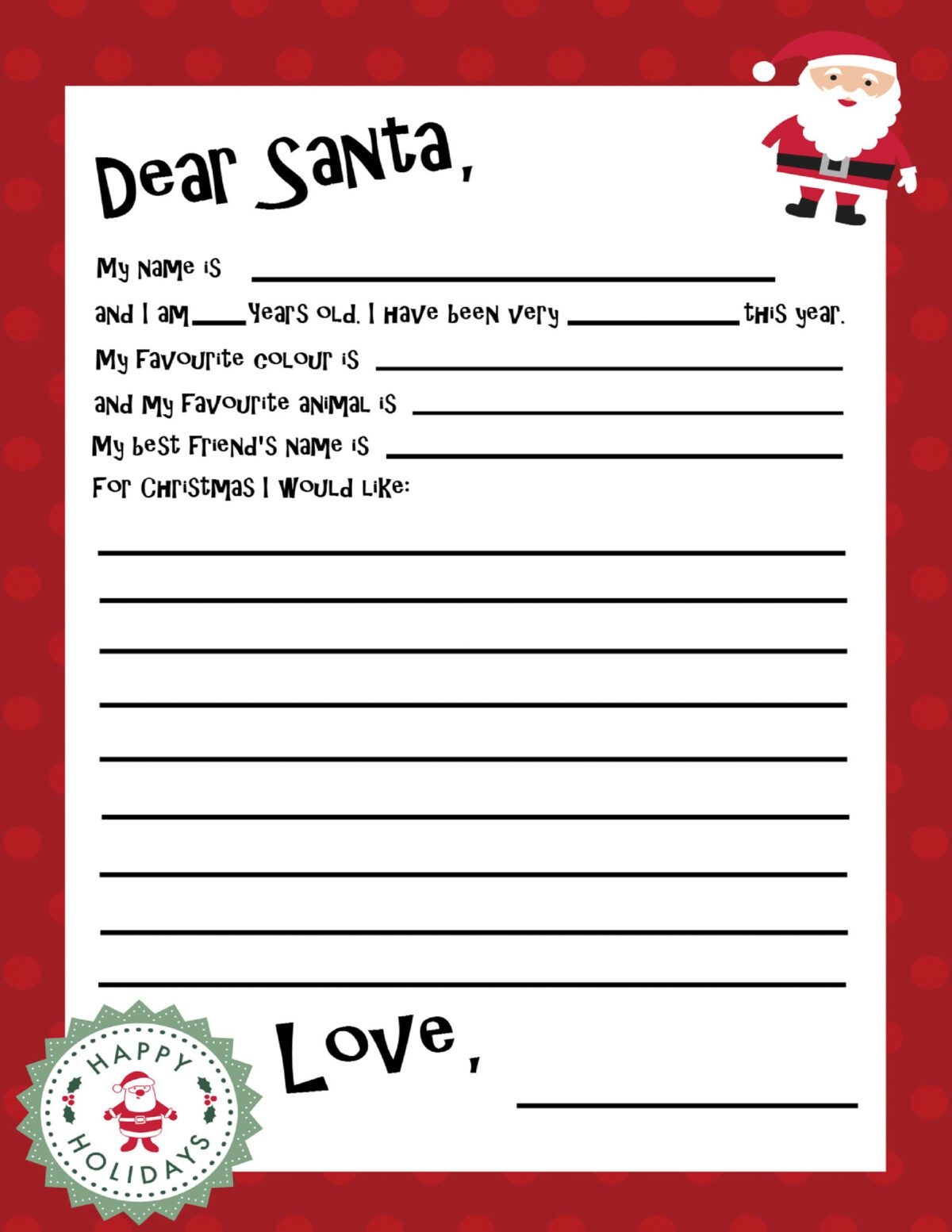 Free Printable Letter To Santa Template