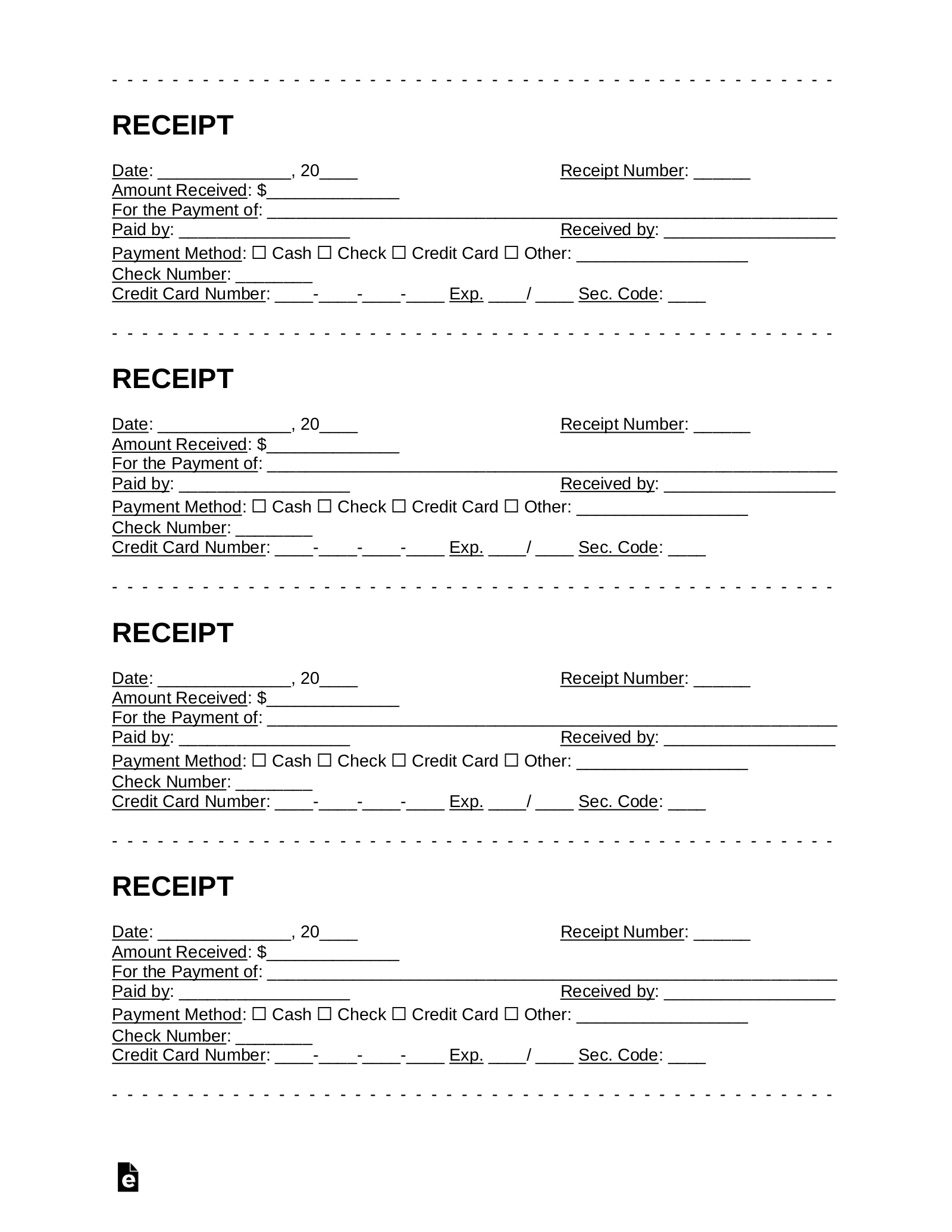 Receipt Printable Template