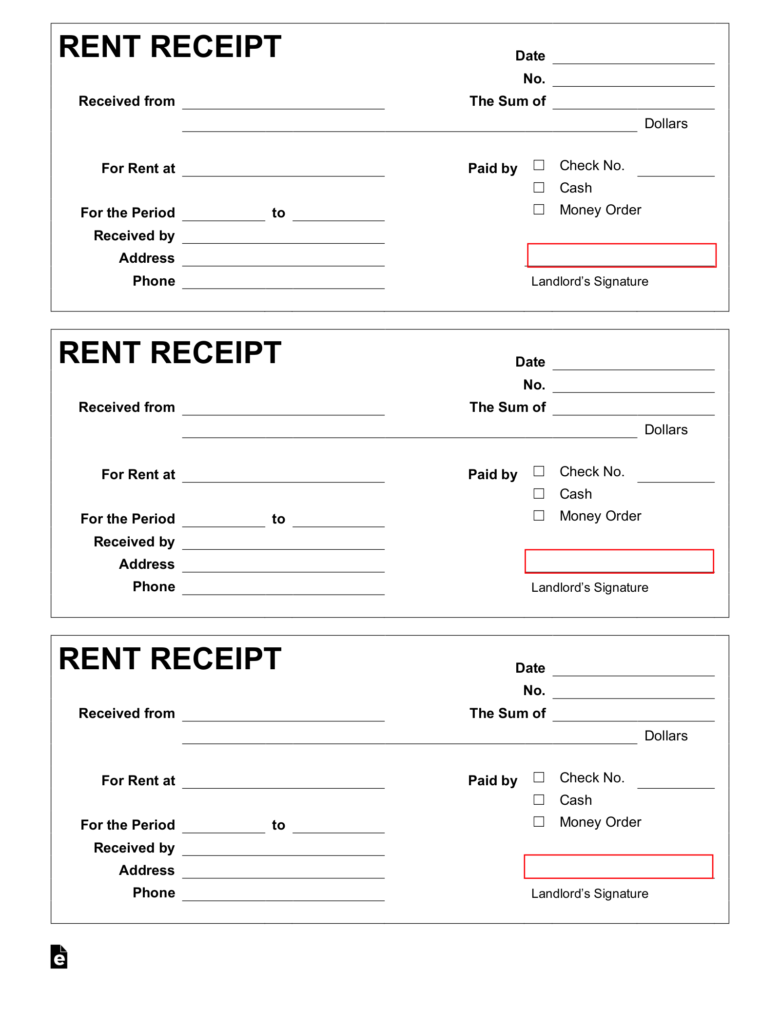 Free Printable Rent Receipt Template