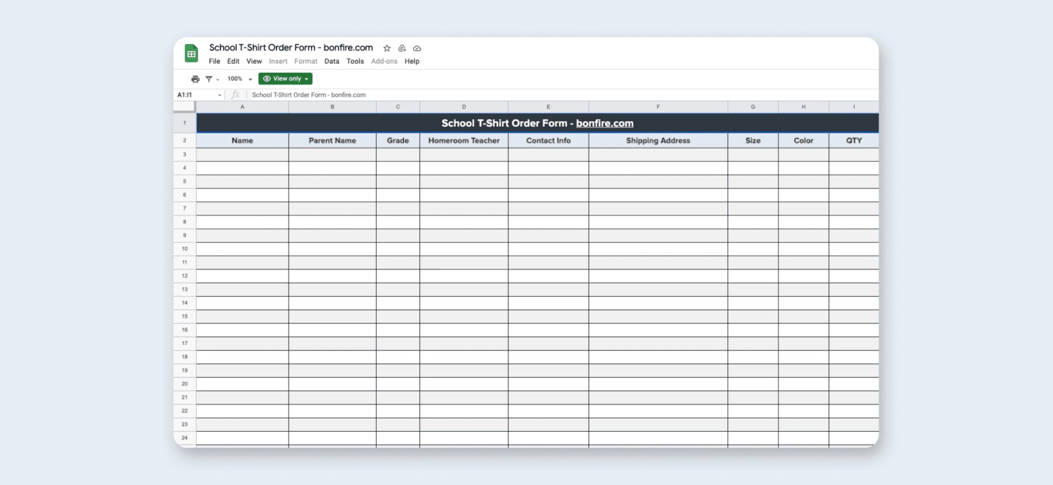 Printable Editable T Shirt Order Form Template