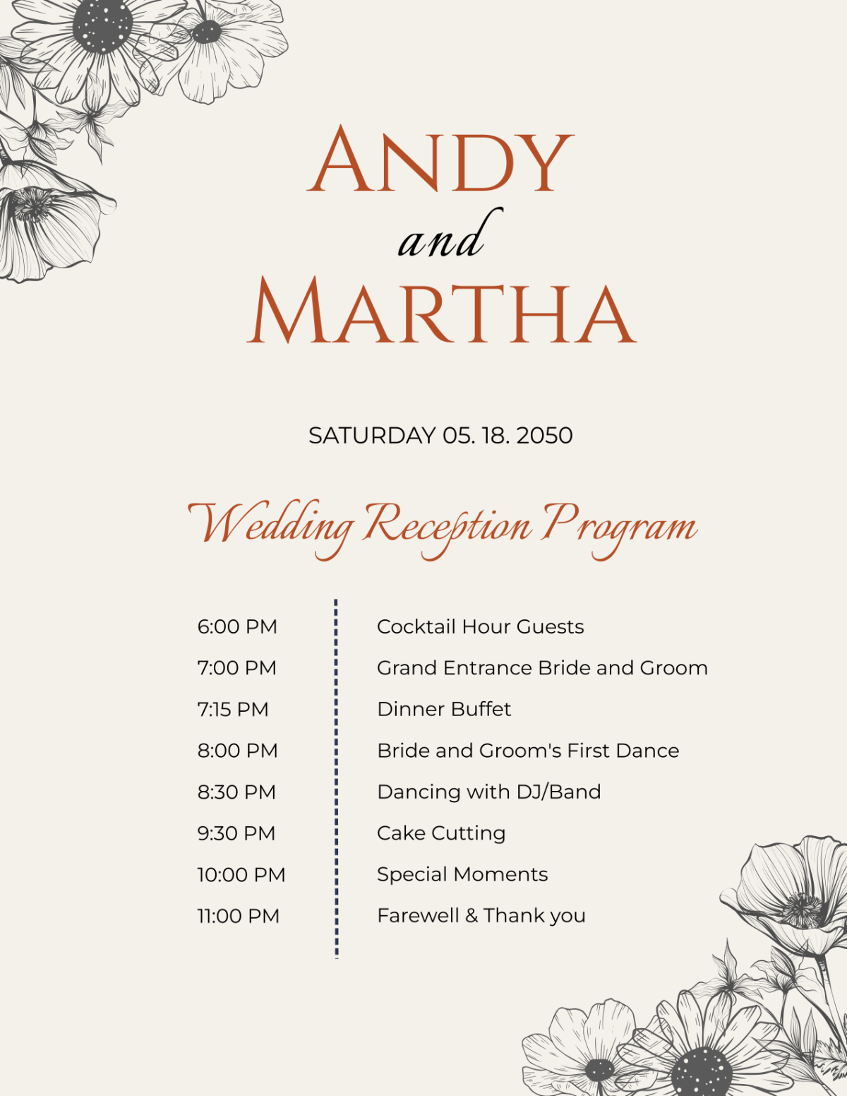 Printable Wedding Reception Program Template Free