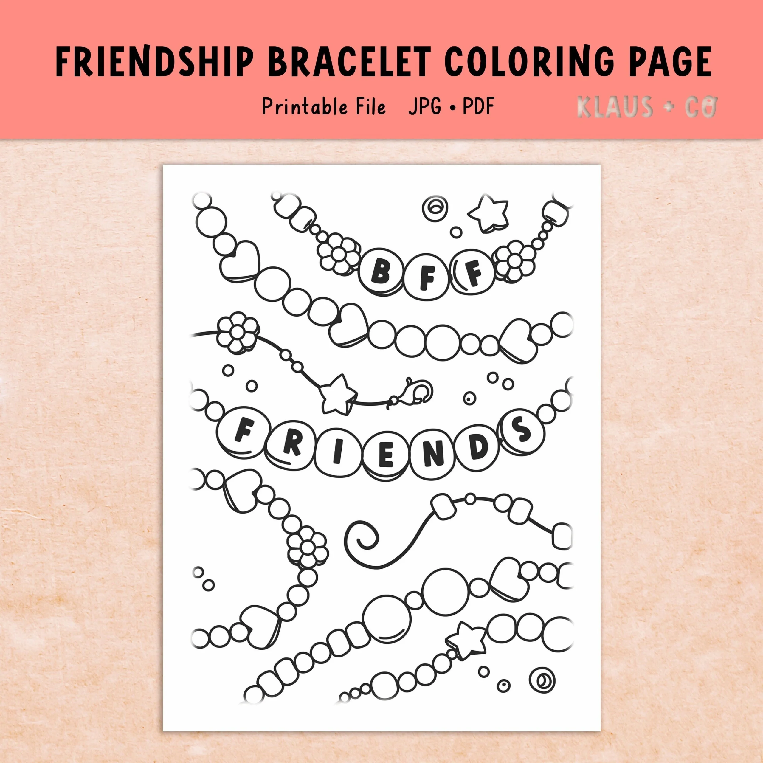 Friendship Bracelet Coloring Page With Bold Lines Printable 