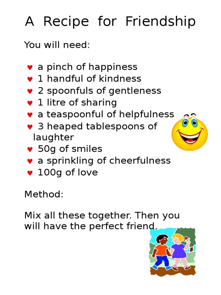recipe for friendship printable recipe for friendship printable
