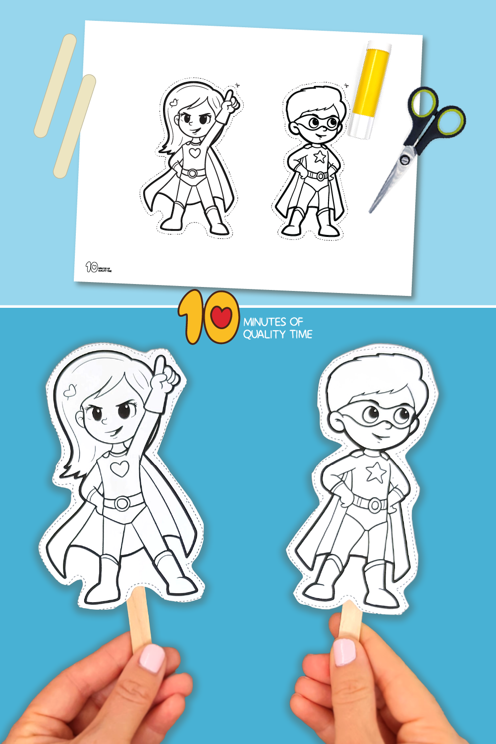 Girl And Boy Superhero Stick Puppet Craft 10 Minutes Of Quality Time Girl And Boy Superhero Stick Puppet Craft 10 Minutes Of Quality Time