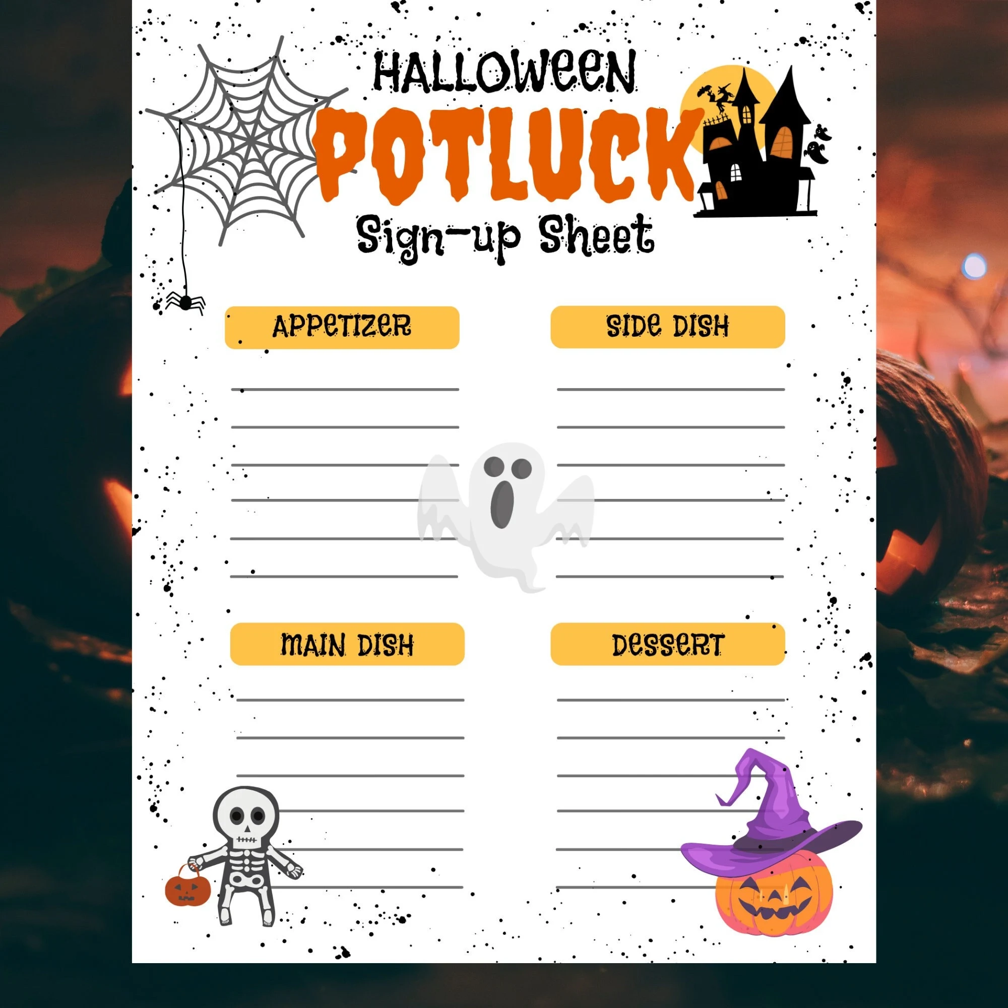Template Printable Halloween Potluck Sign Up Sheet Template Printable Halloween Potluck Sign Up Sheet