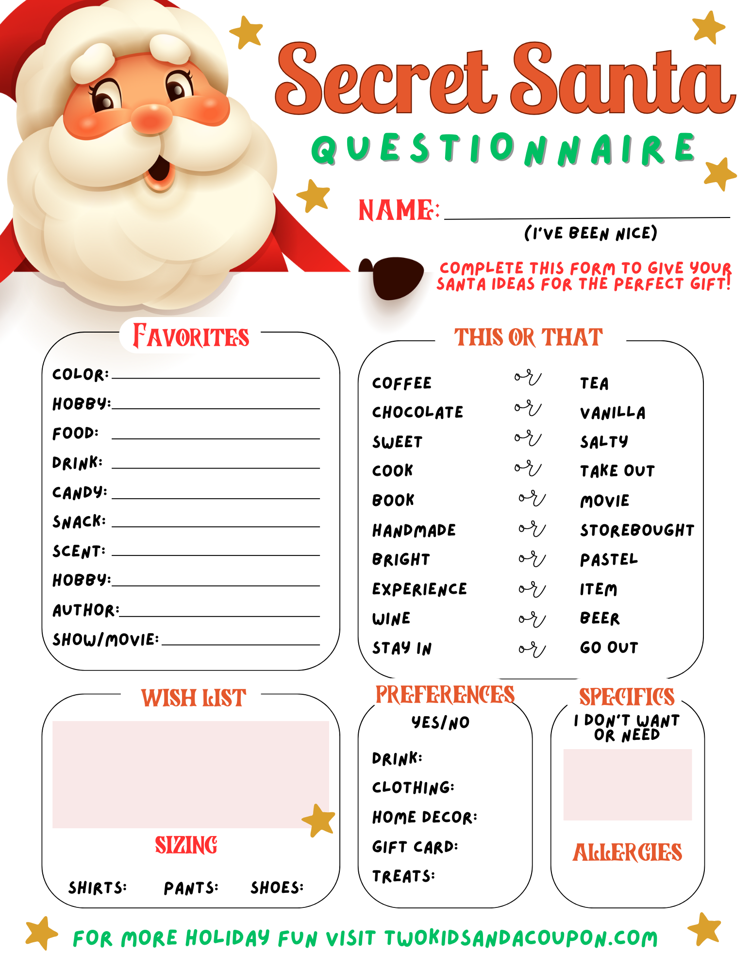 Free Printable Secret Santa Template