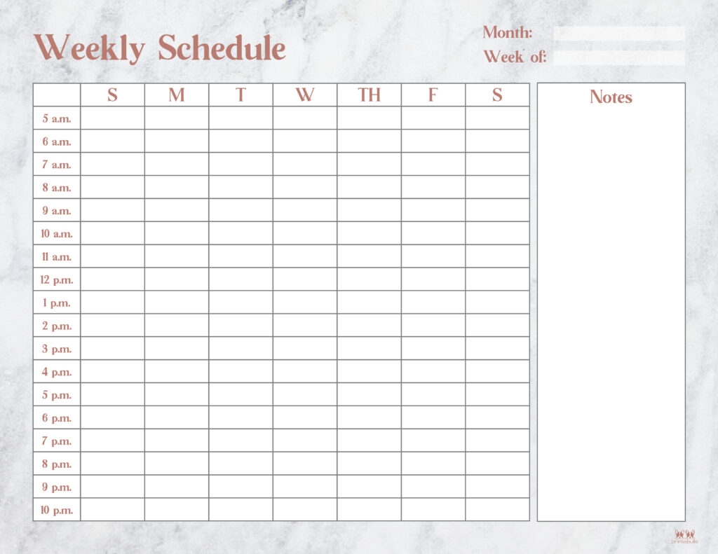 Printable Weekly Hourly Schedule Template