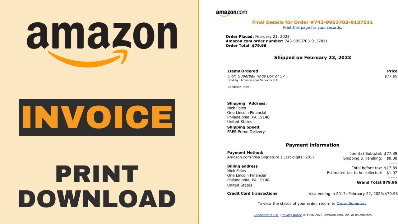 Printable Amazon Receipt