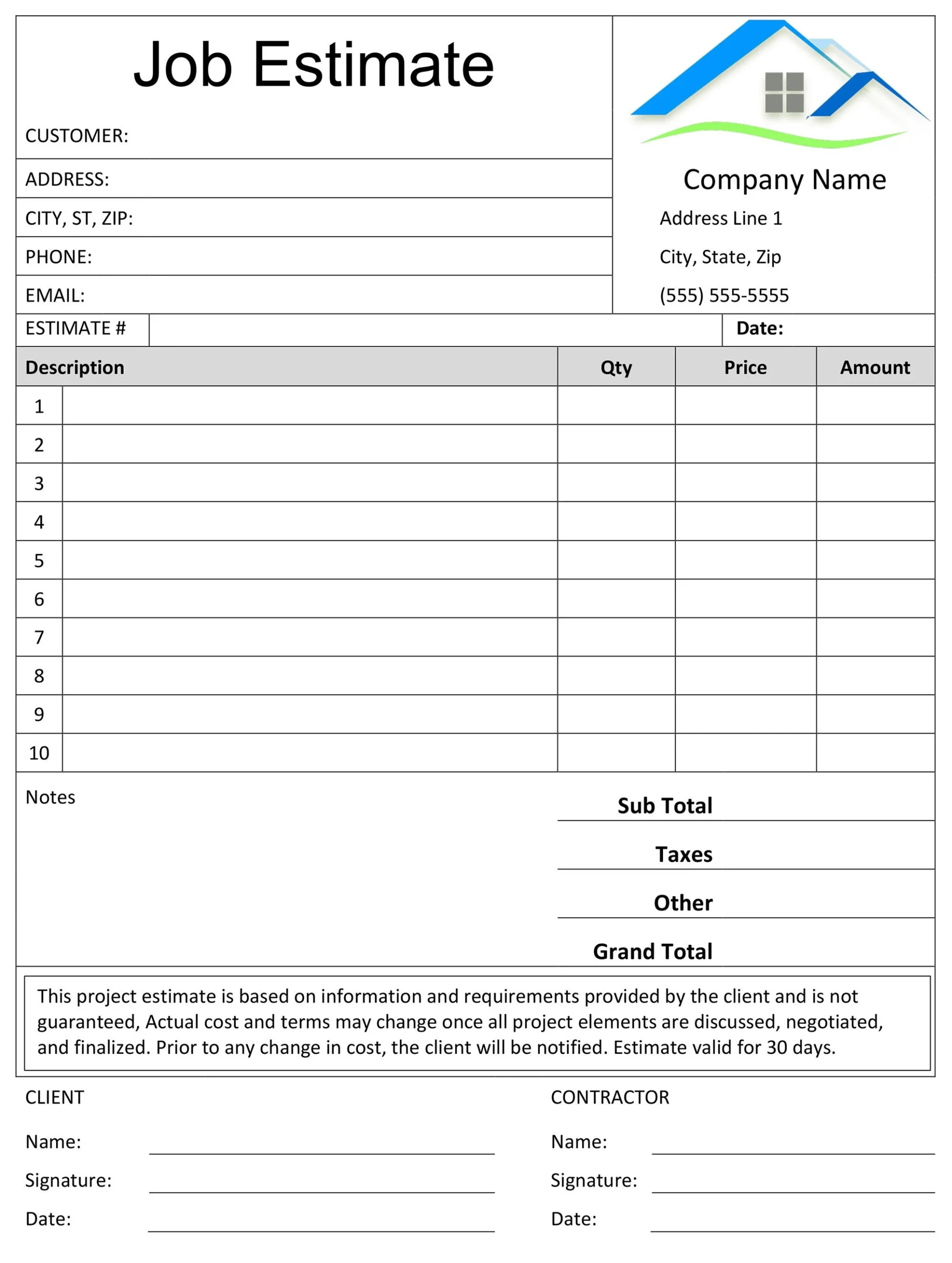 Job Estimate Template Microsoft Word Editable Doc Google Doc Job Estimate Template Microsoft Word Editable Doc Google Doc