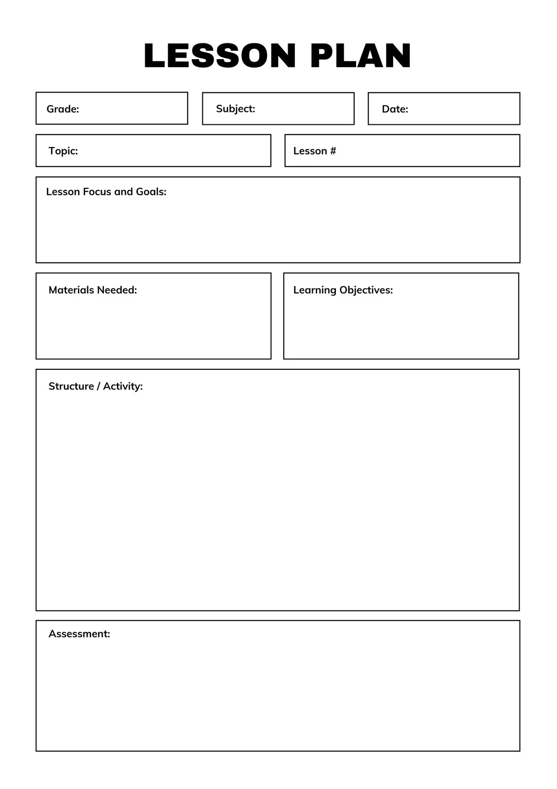 Lesson Plan Template Free Printable