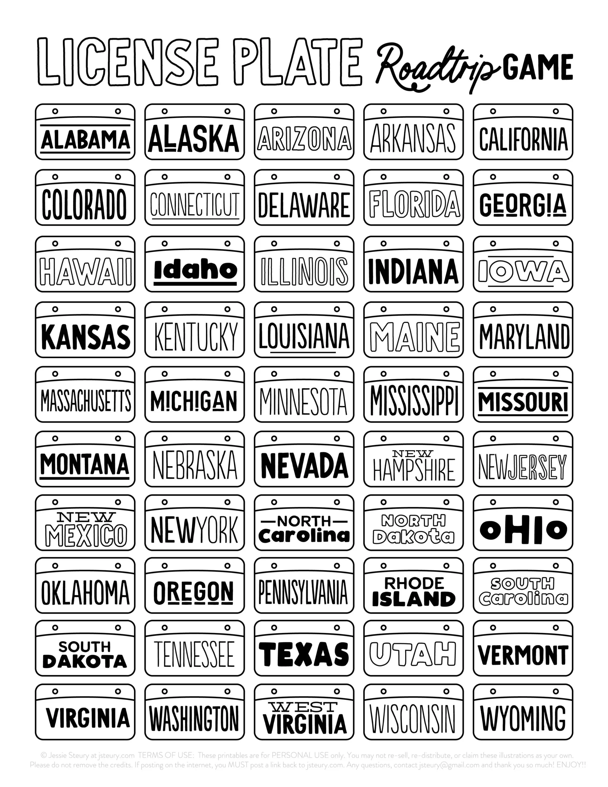 License Plate Game Printable Blog Jessie Steury