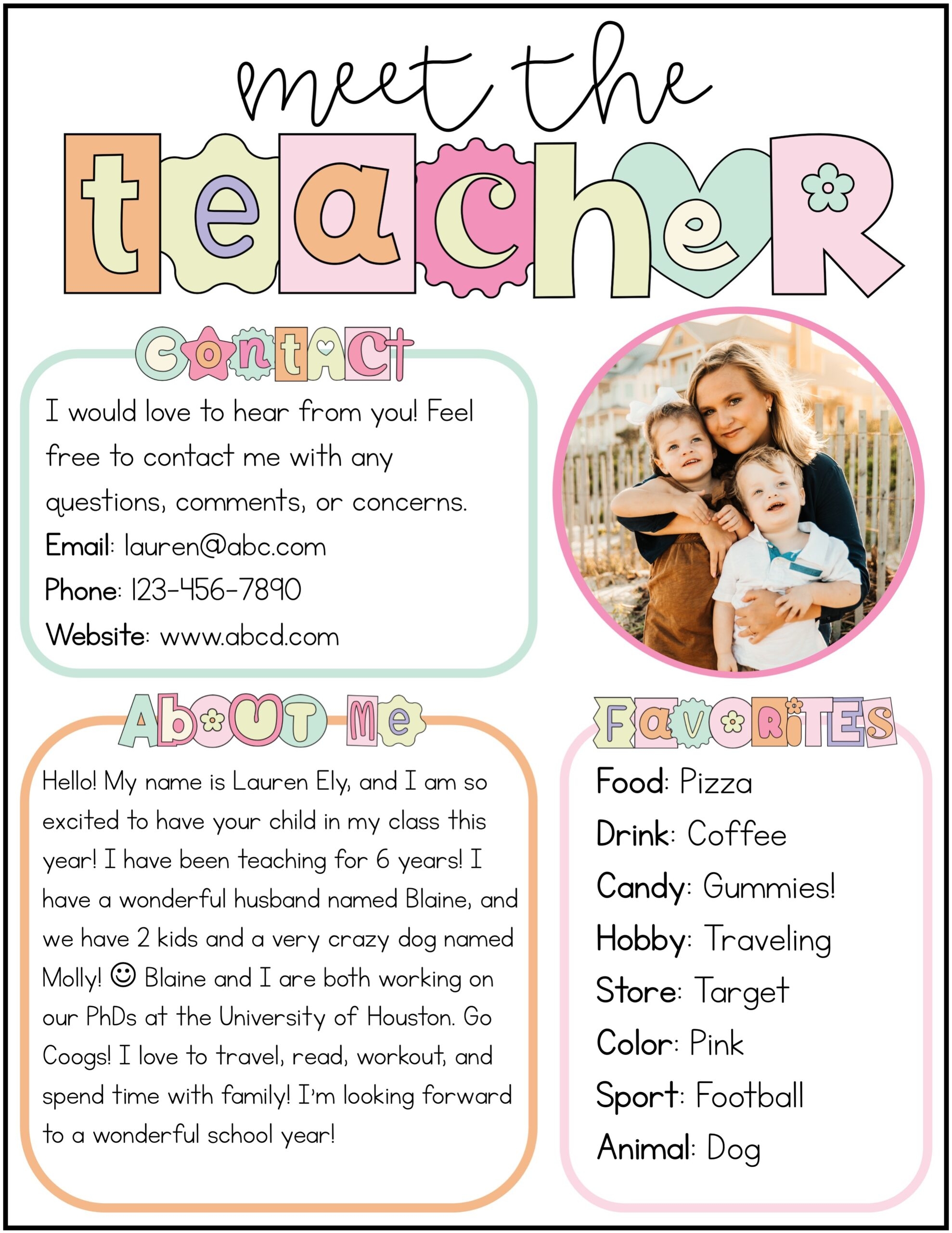 Printable Meet The Teacher Template
