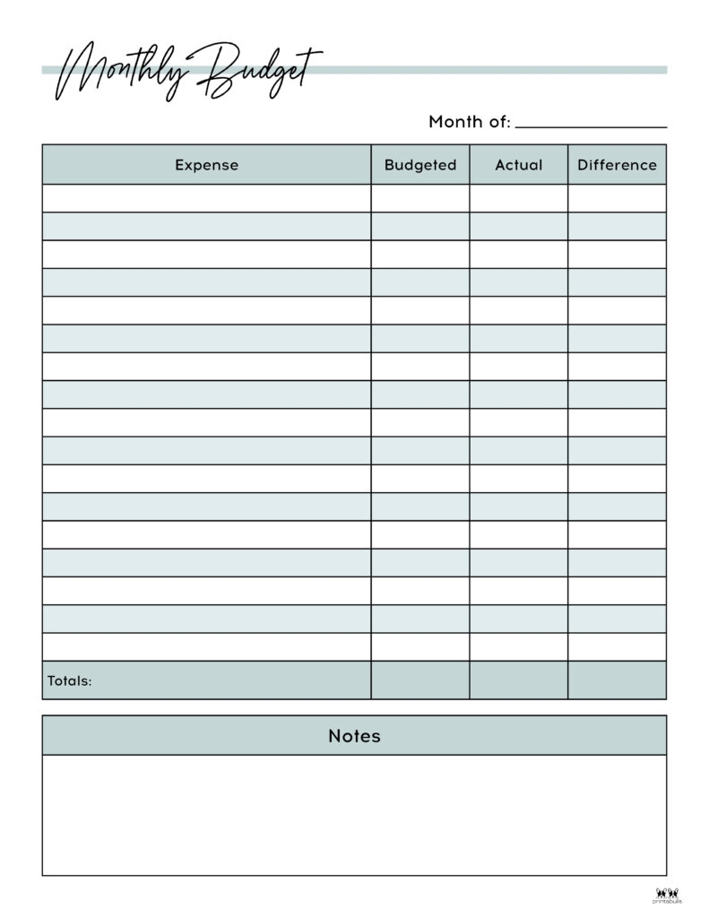Blank Printable Simple Monthly Budget Template