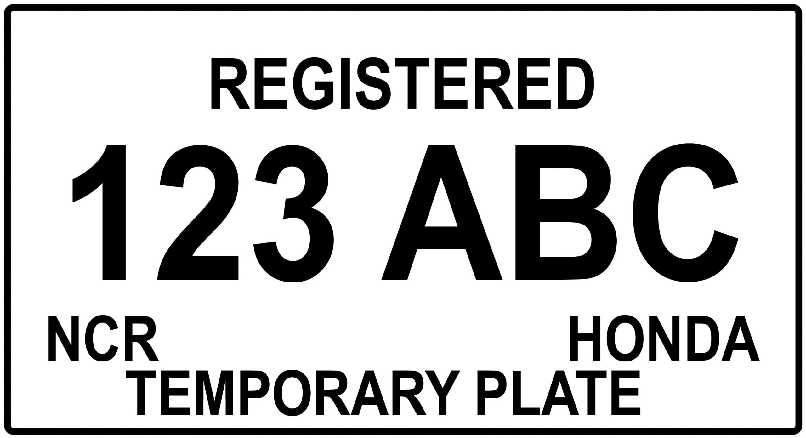 Printable Temporary Plate Number Template
