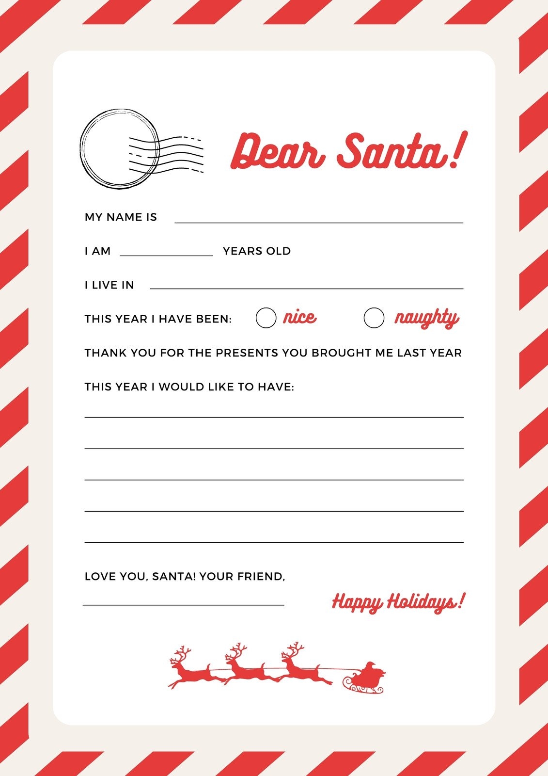 Free Printable Letters To Santa Templates
