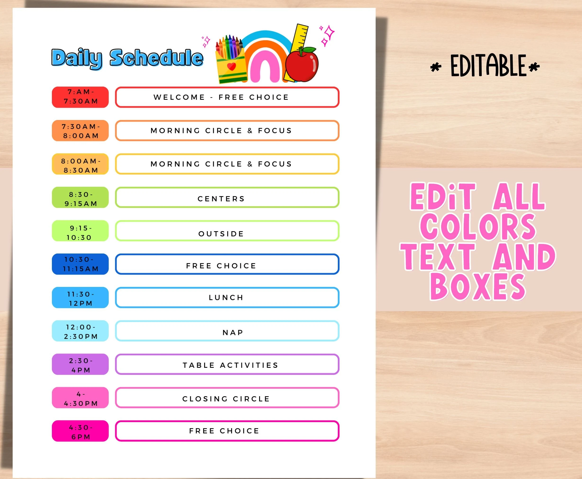 Preschool Daily Schedule Daycare Schedule EDITABLE Template