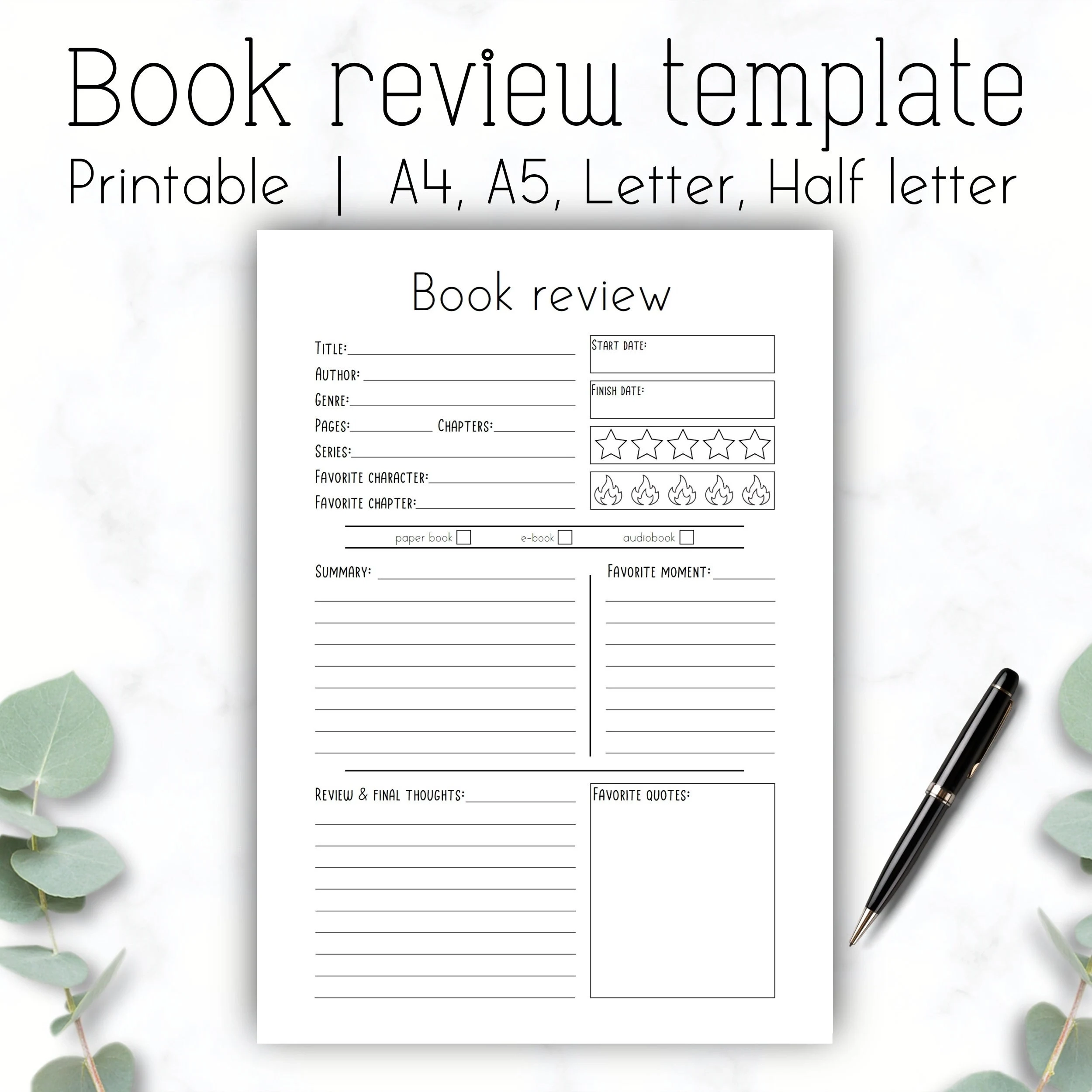 Printable Book Review Template