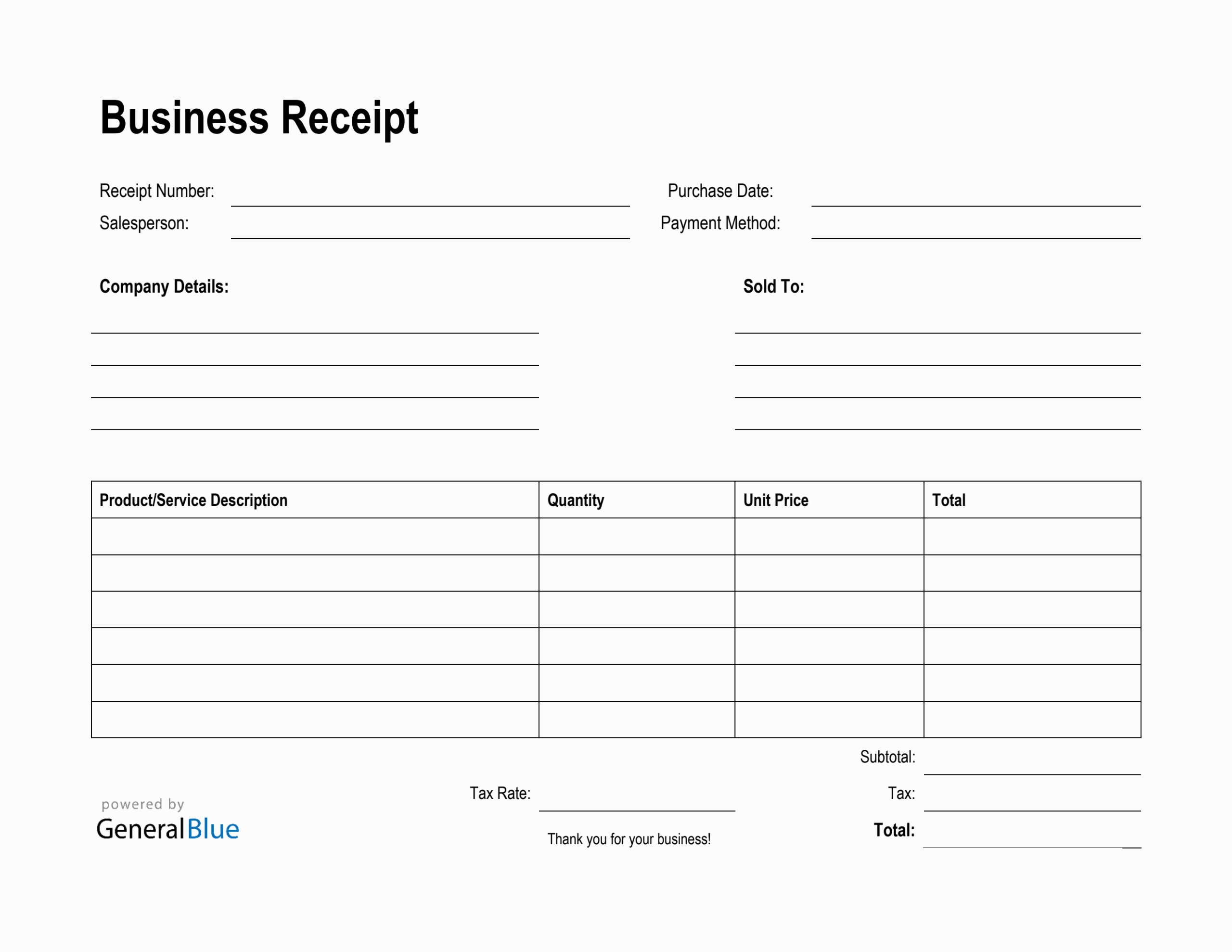 Printable Business Receipt Template