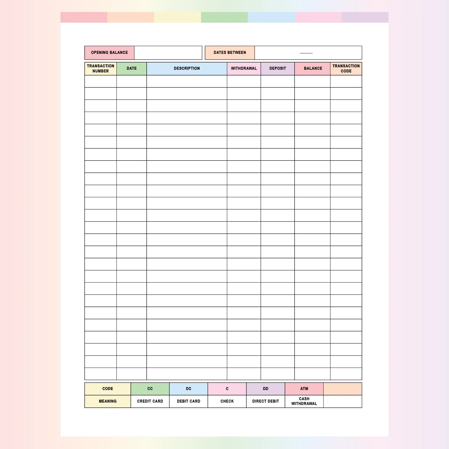Printable Ledger Sheet Template