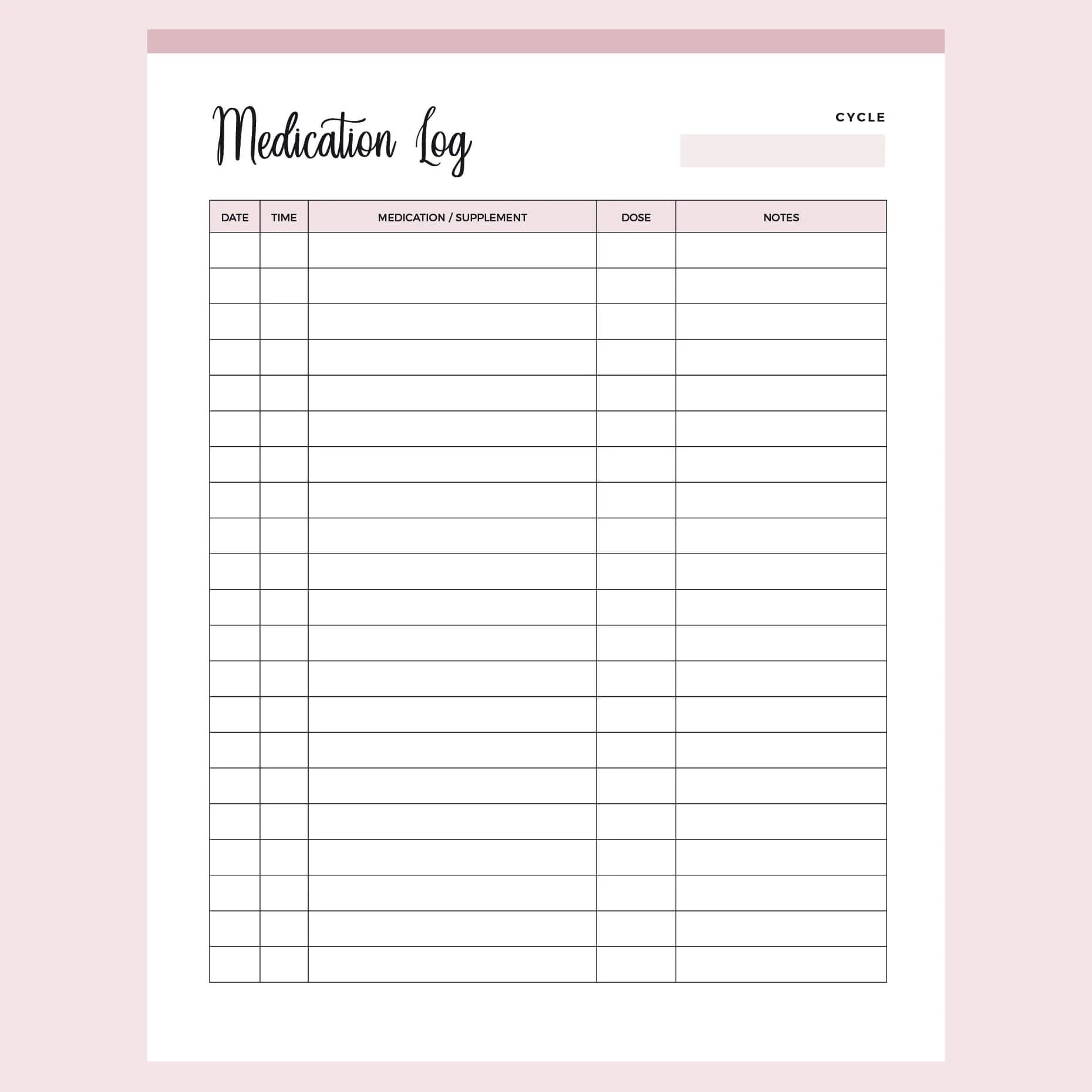 Printable Medication Log Sheet Template