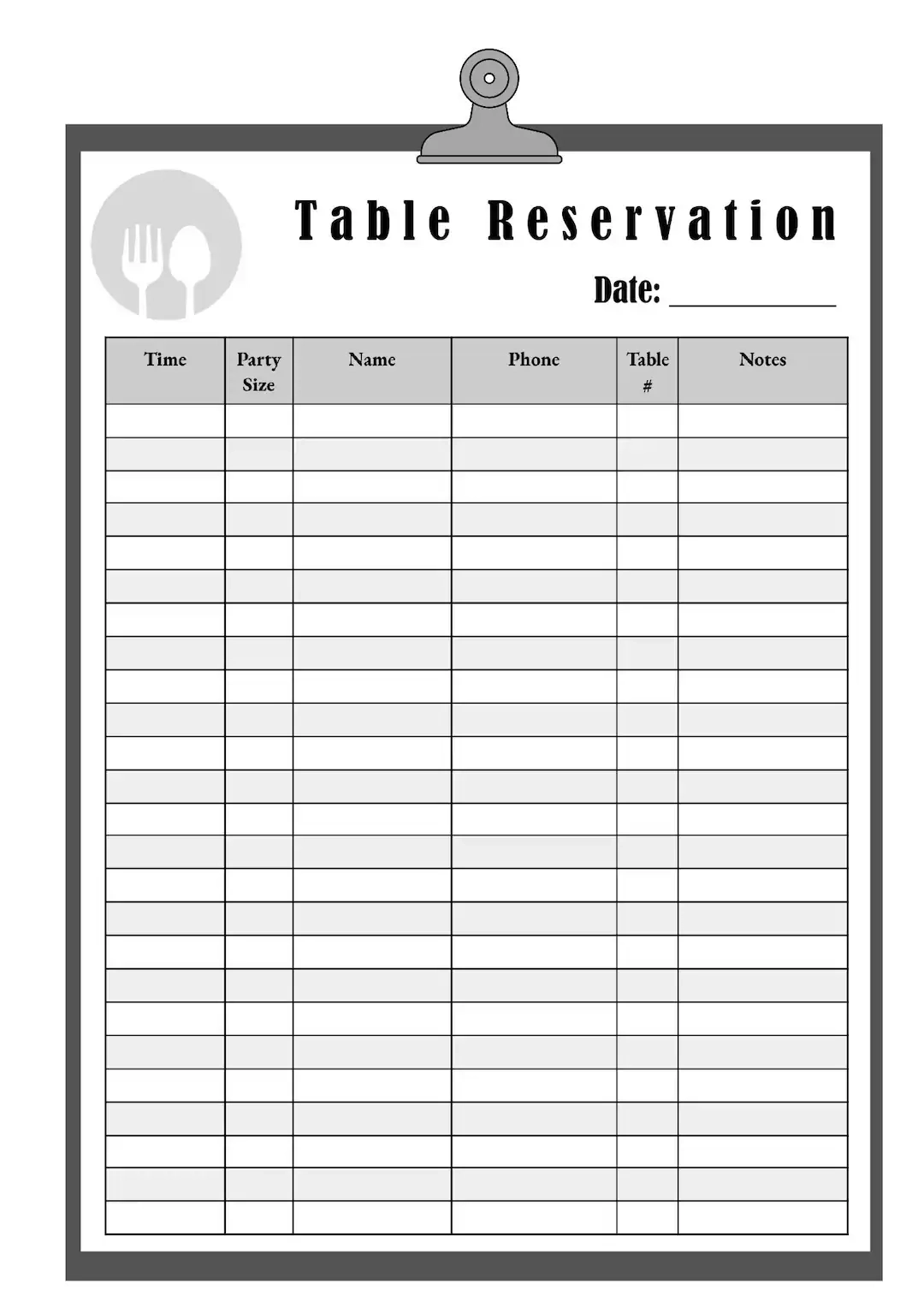 Printable Restaurant Reservation Sheet Template Printable Restaurant Reservation Sheet Template