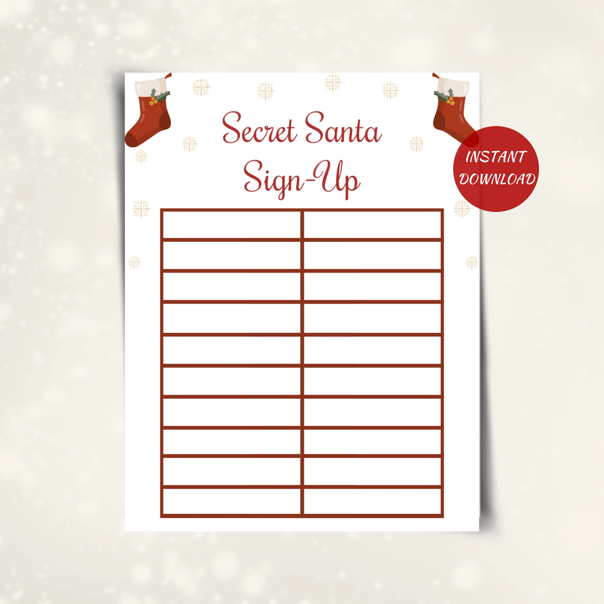 Printable Secret Santa Sign Up Template
