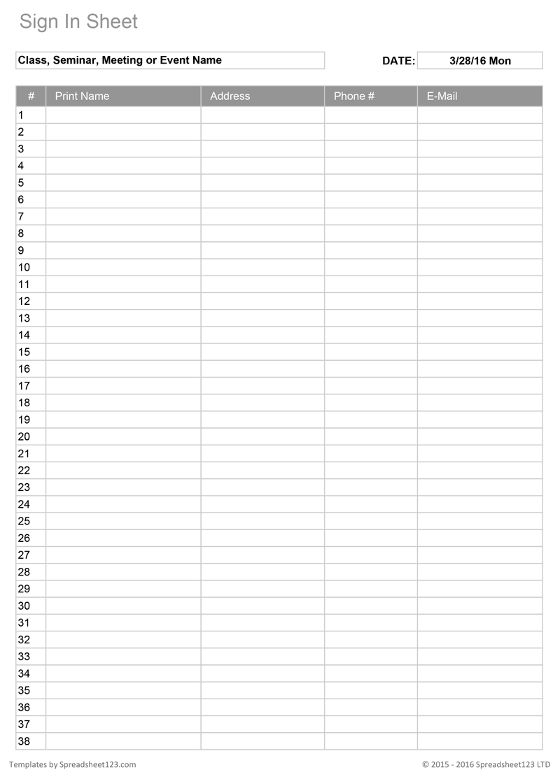 Free Sign In Sheet Template Printable