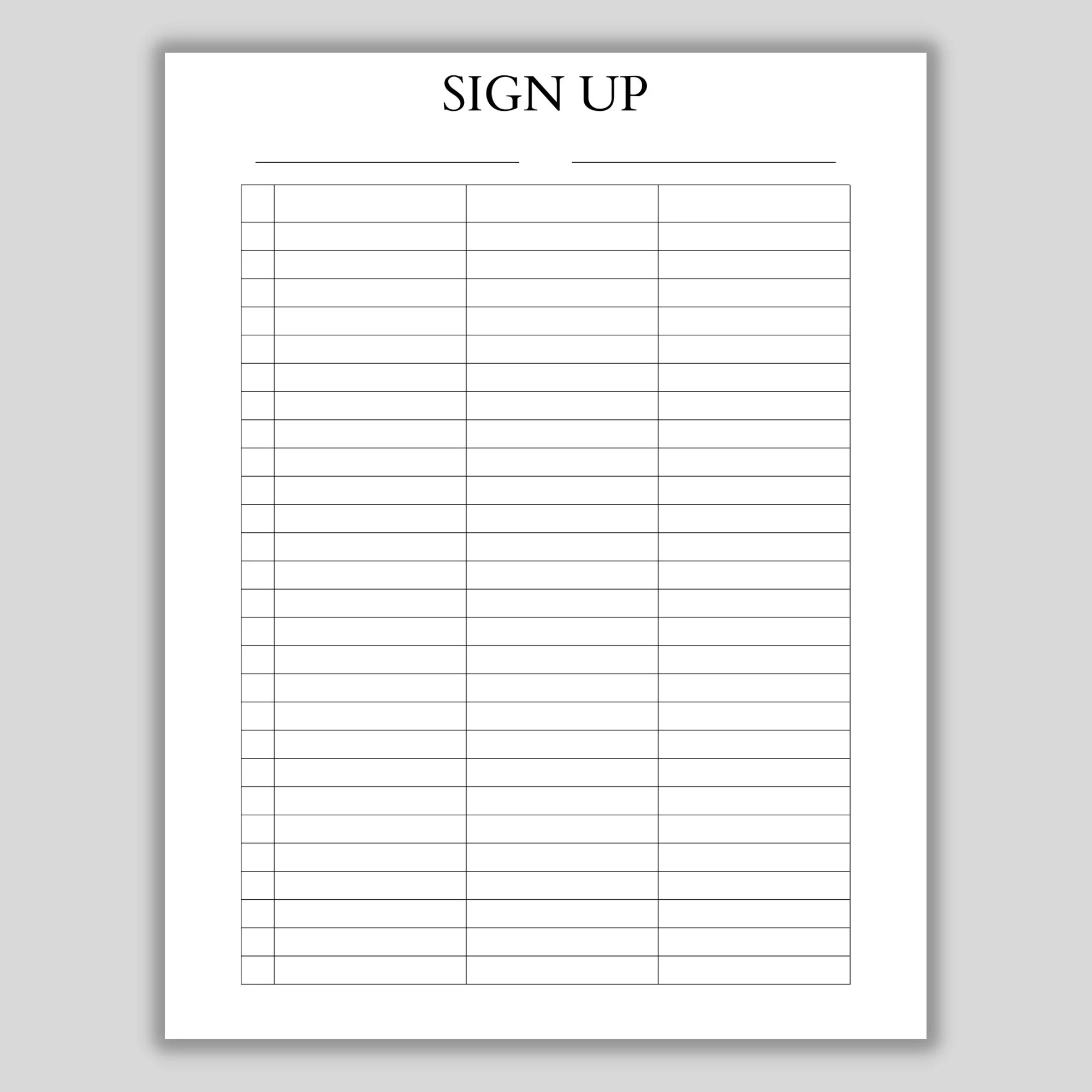 Printable Blank Sign Up Sheet Template