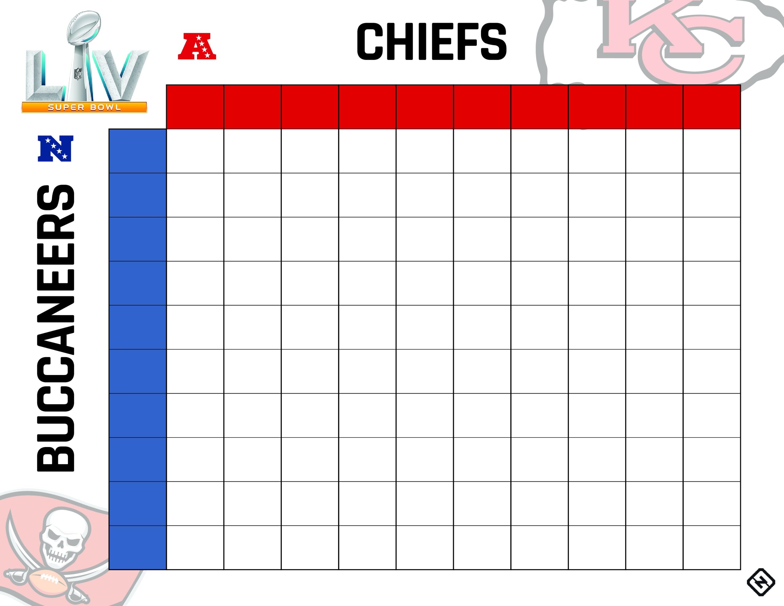 Printable Super Bowl Squares Grid For Chiefs Vs Buccaneers In Printable Super Bowl Squares Grid For Chiefs Vs Buccaneers In