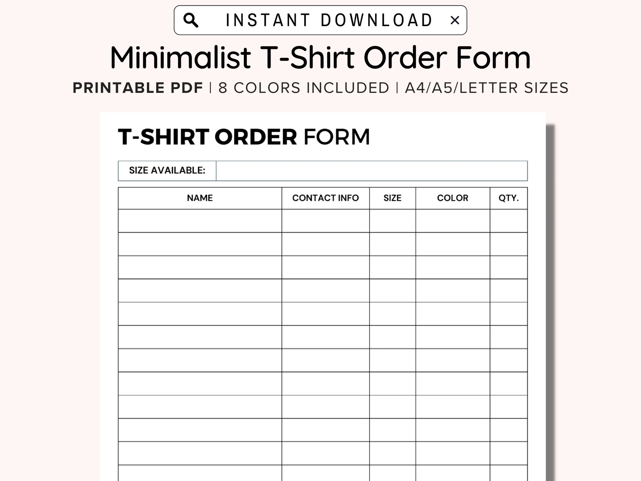 Printable T Shirt Order Form Template Editable Order Form Printable T Shirt Order Form Template Editable Order Form