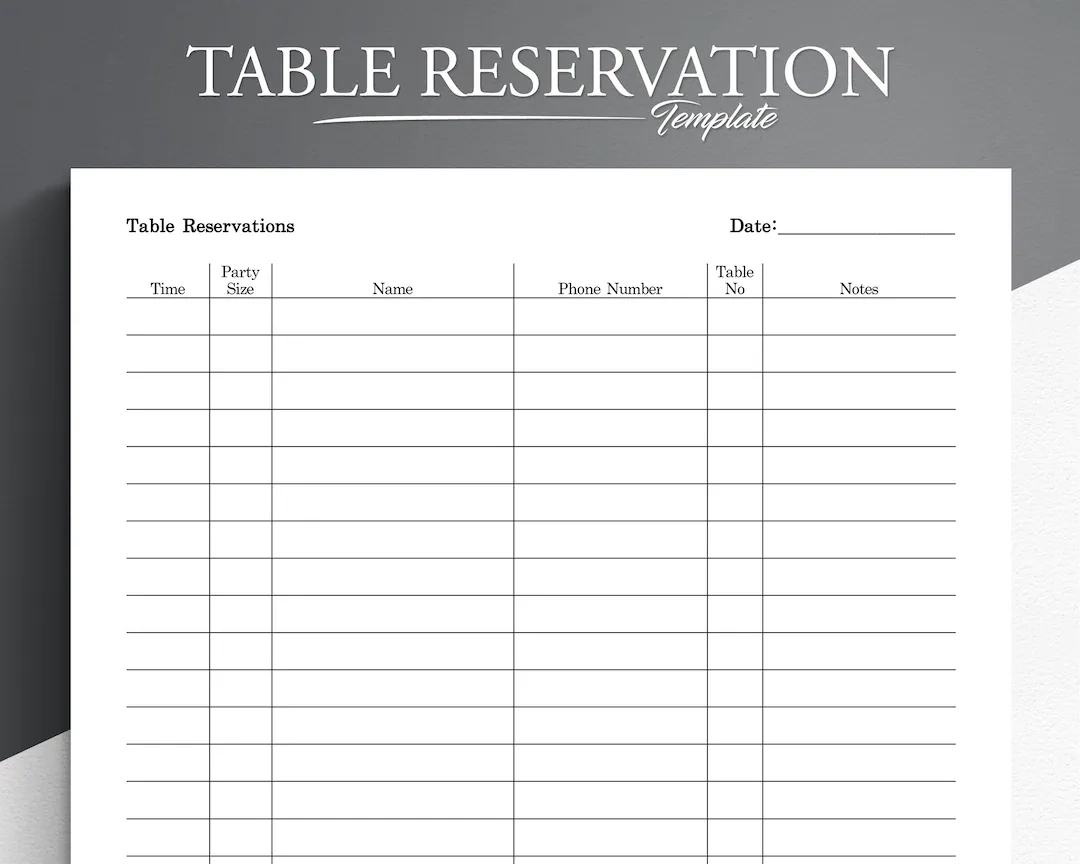 Printable Table Reservation List Restaurant Table Reservation Printable Table Reservation List Restaurant Table Reservation