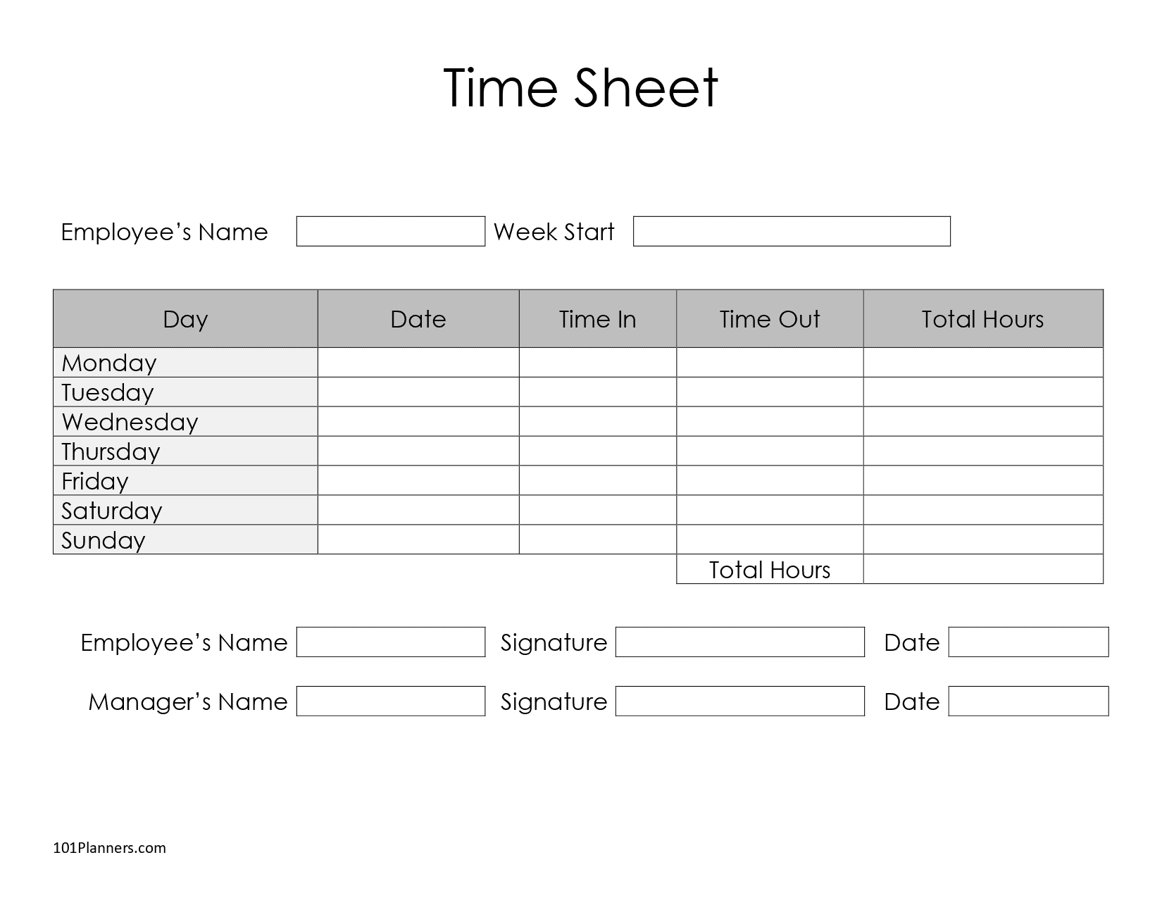 Free Time Sheet Template Printable