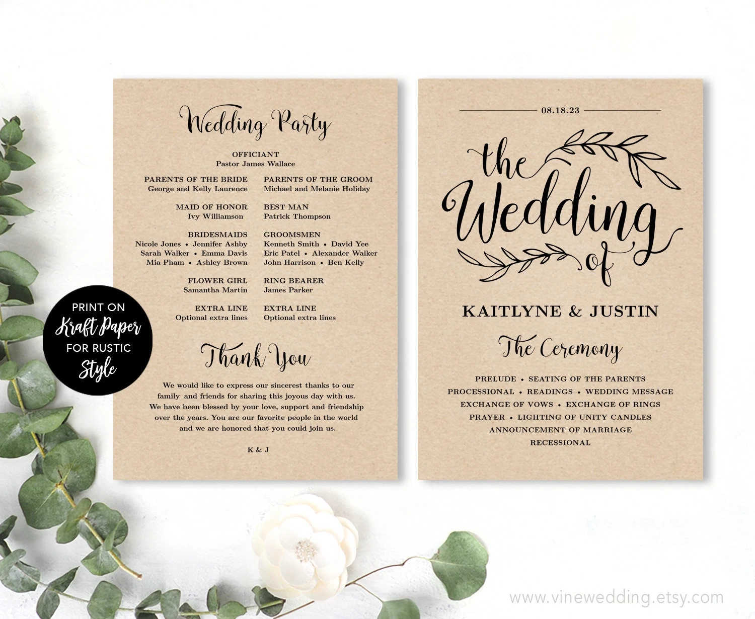 Printable Wedding Reception Program Template