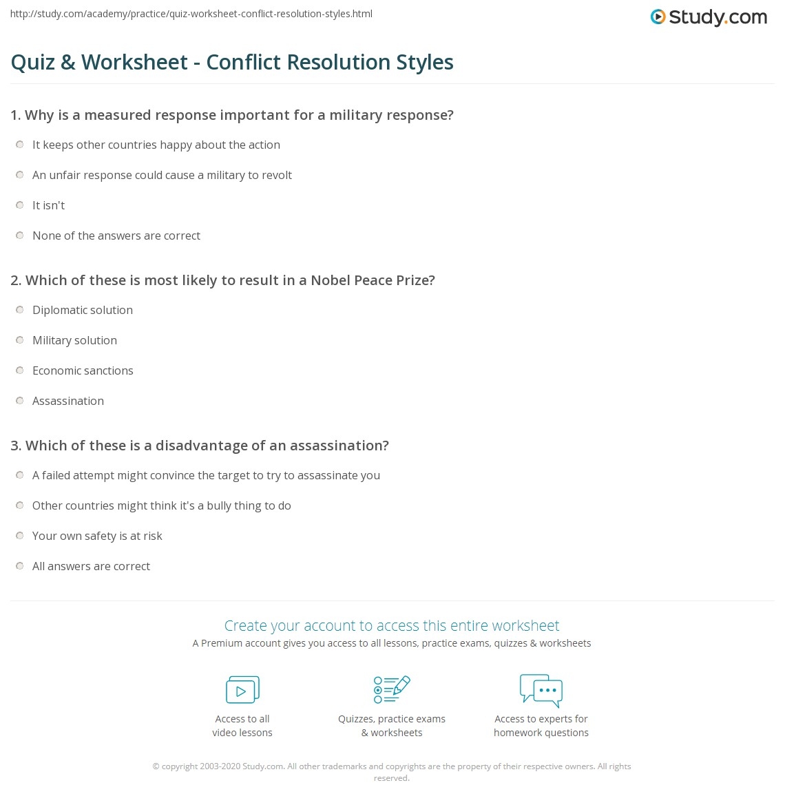 conflict resolution styles printable quiz