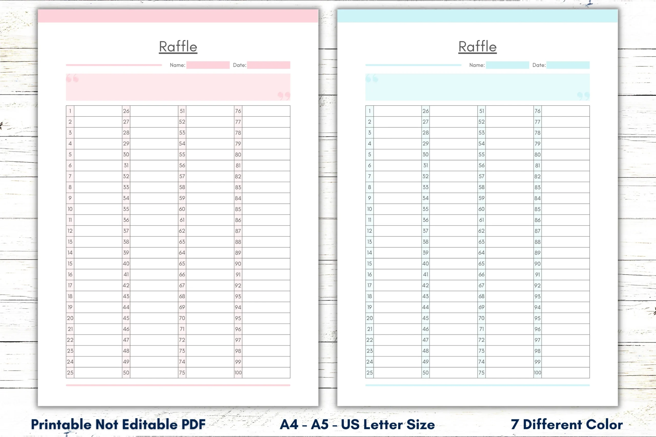 Raffle List Printable Template Blank List Numbered Raffle 