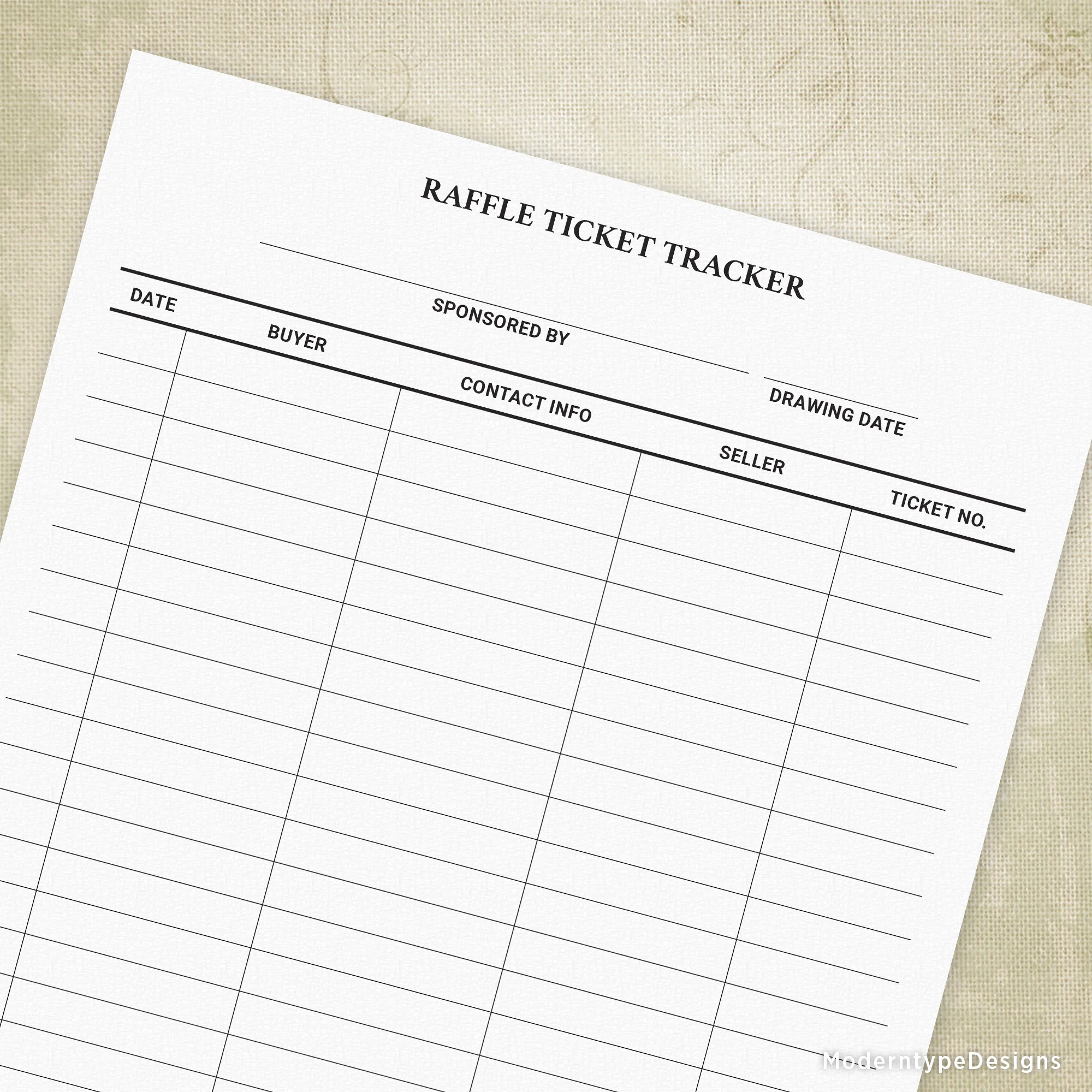 Raffle Ticket Tracker Printable Form
