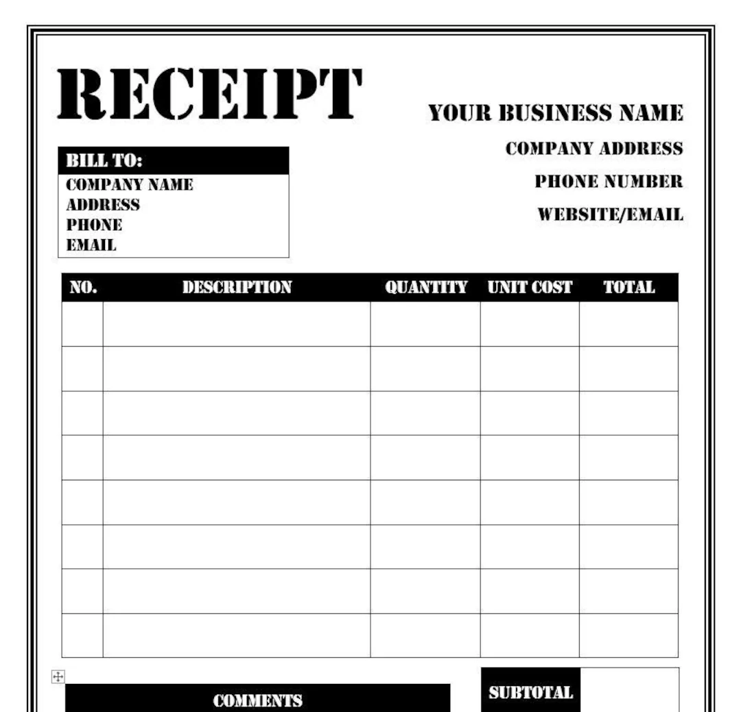 Receipt Printable Template
