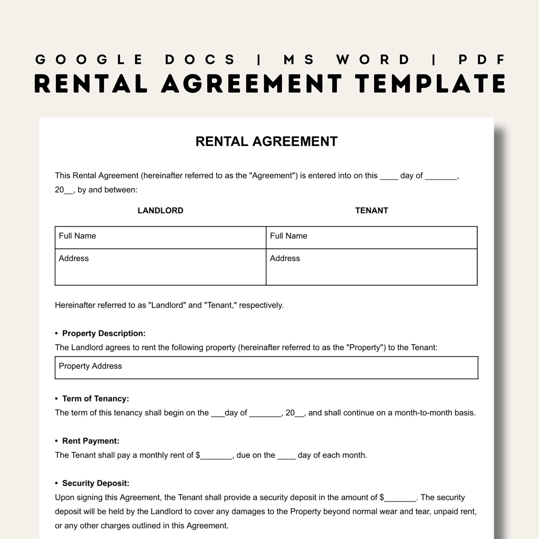 Free Rental Agreement Template Printable