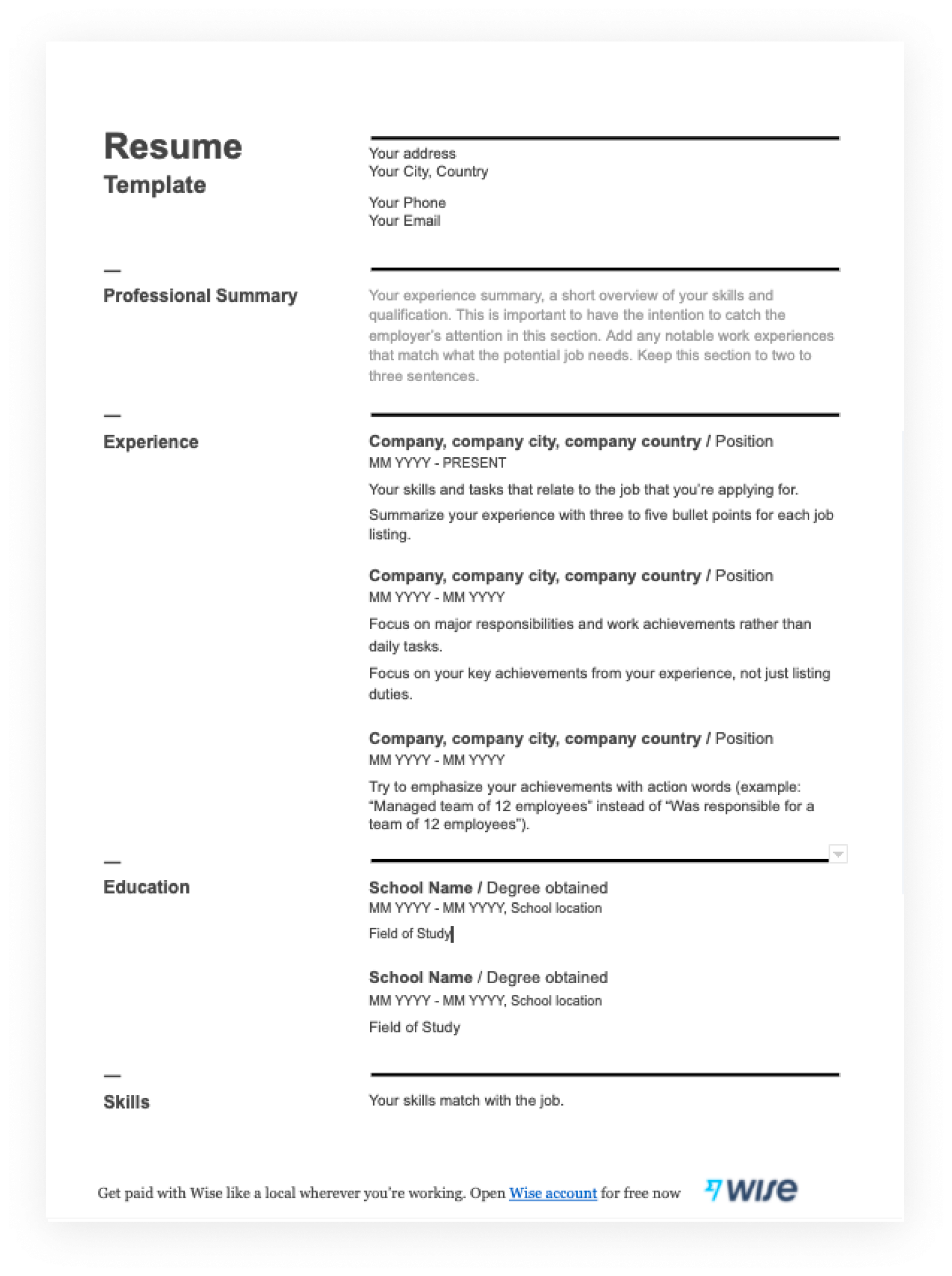 Basic Resume Template Printable Basic Resume Template Printable