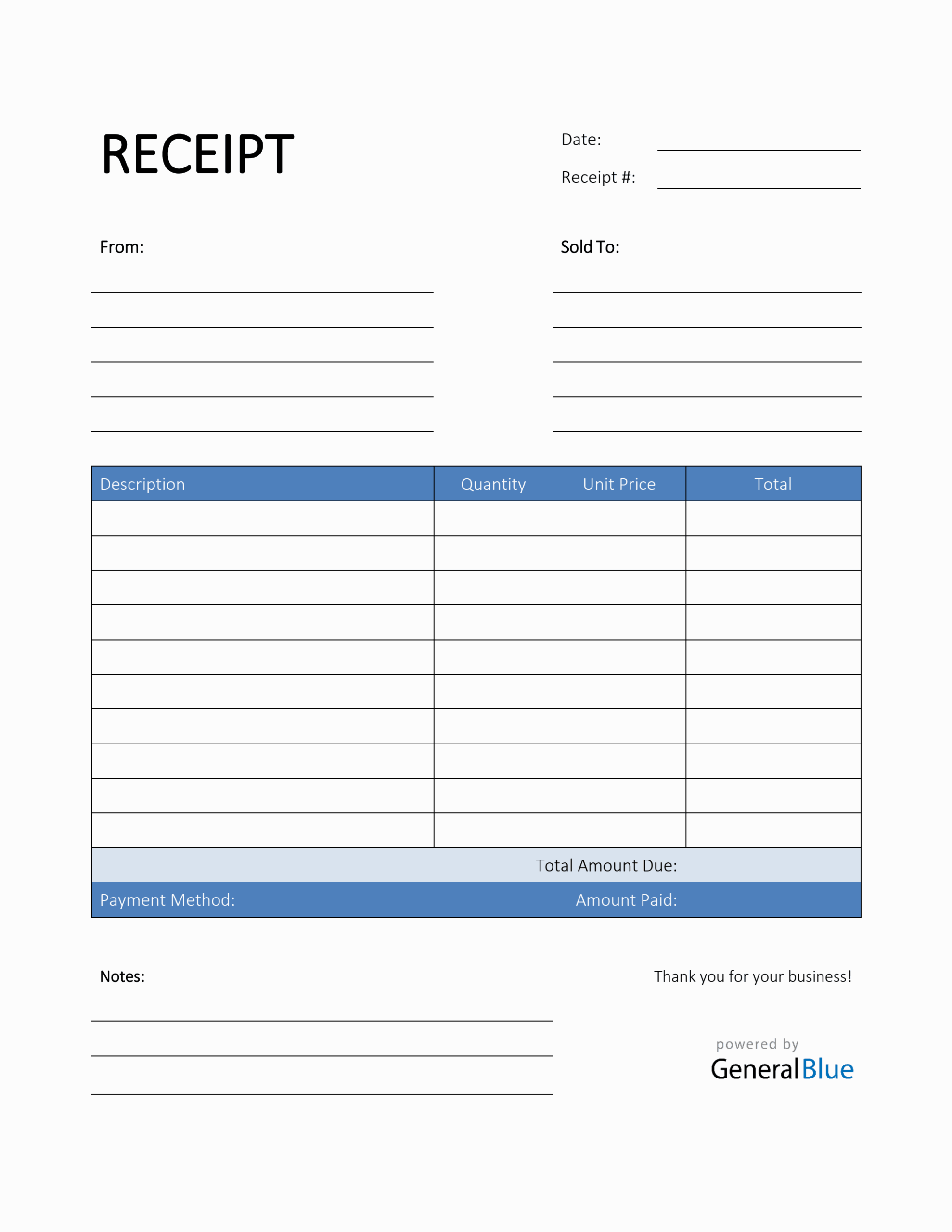 Printable Generic Receipt Template