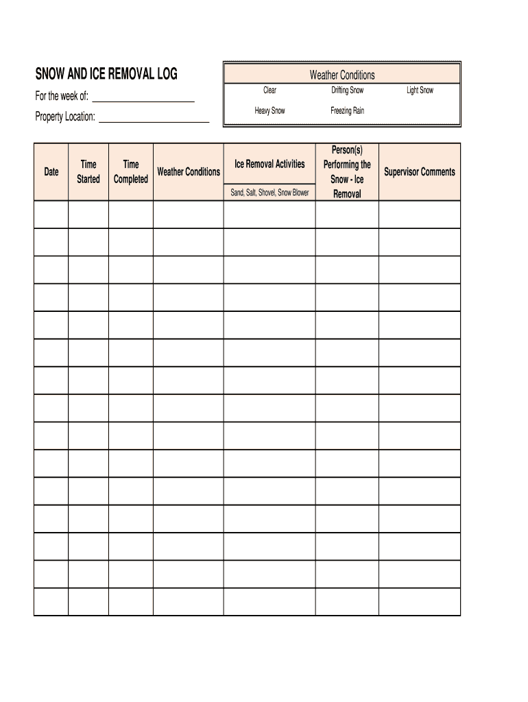Printable Snow Removal Log Sheet Template